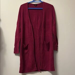 Talbots rich deep red knit long sweater size small open front with pockets